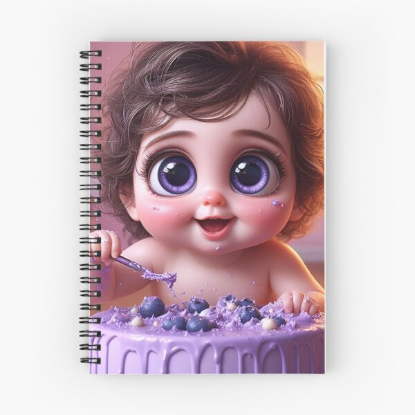 Aperçu de l'œuvre Bébé aux grands yeux écrasant le gâteau violet 3 créée et vendue par AIExpressive.