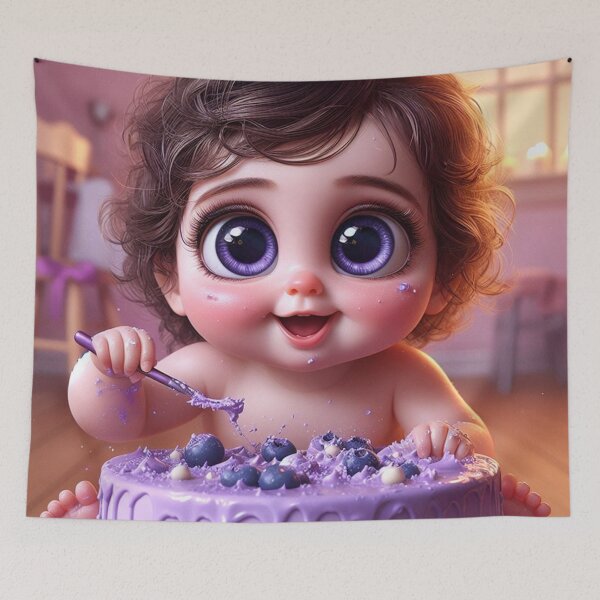 Item preview, Big-eyed Baby Smashing Purple Cake 3 designed and sold by AIExpressive.