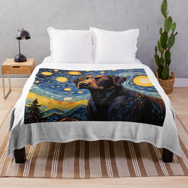 Aperçu de l'œuvre Rêve canin dans le cosmos de Van Gogh - Aventure aquarelle vintage créée et vendue par Silver Medal.