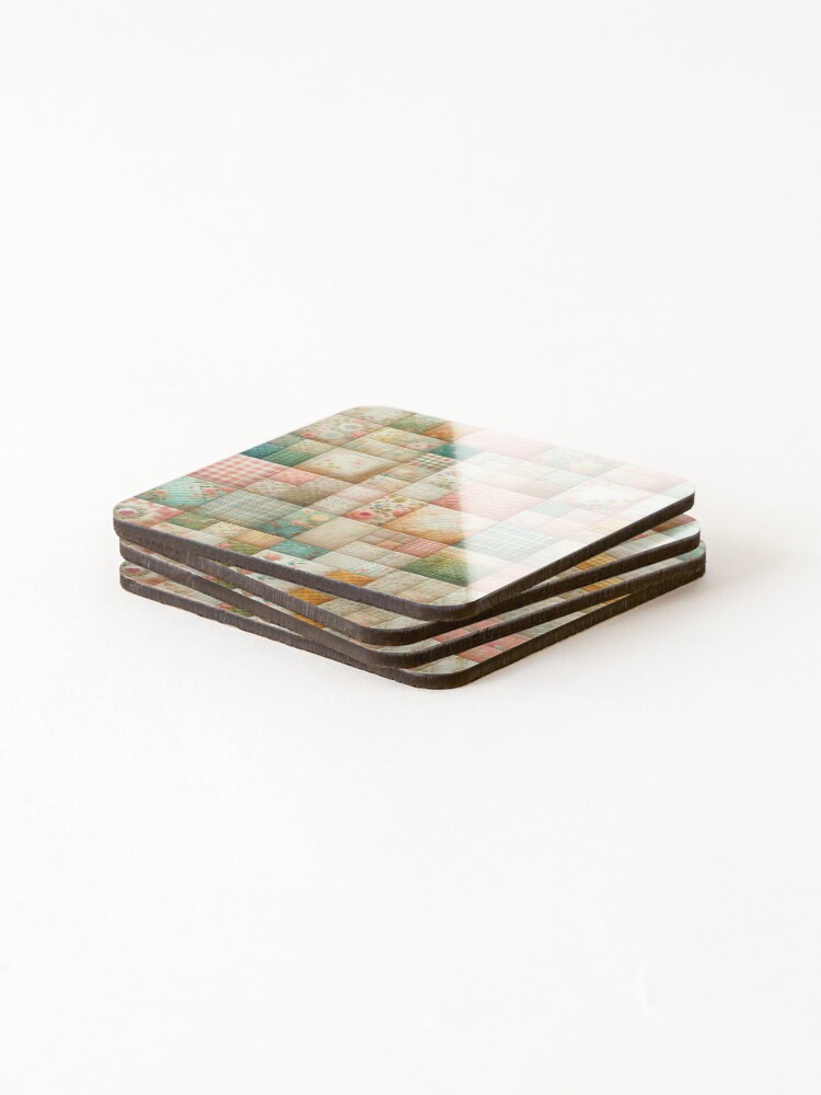 Thumbnail 4 of 5, Coasters (Set of 4), Spring Colored Patchwork Quilt Pattern designed and sold by PinUpPizzazz.