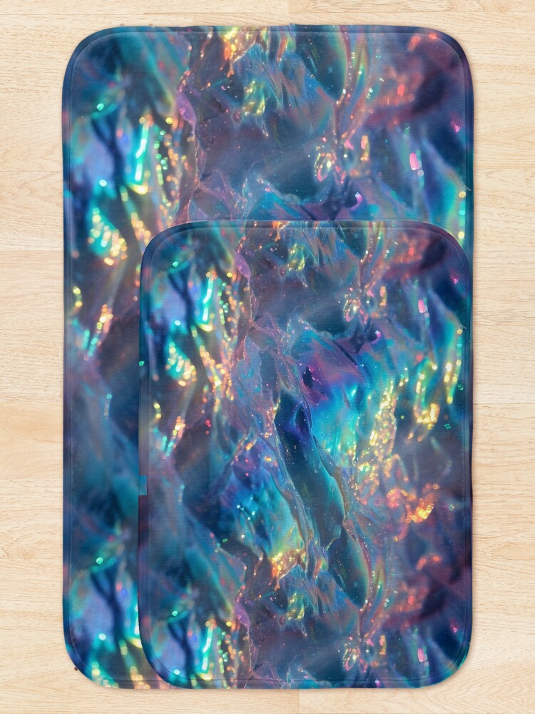 Thumbnail 5 of 6, Bath Mat, Sparkling Blue Rainbow Waves designed and sold by dinaaaaaah.