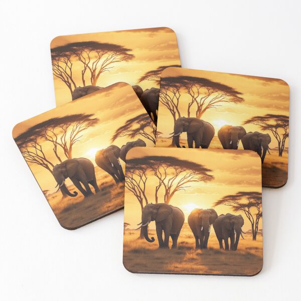 Item preview, Golden Sunset with Majestic Elephants designed and sold by Enchanting Art Vista.
