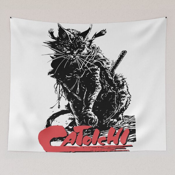 Item preview, Catoichi the Blind Swordsman, Zatoichi Cat, Samurai Cat, Anthropomorphic Cat Samurai, Ominous Looking Samurai Cat Warrior designed and sold by PrintShangri-La.