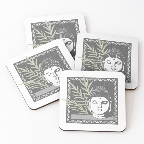 Item preview, Buddha Head Statue with Palm Fronds - Slate, Fog, Snow, Tea designed and sold by Irene Estelle.
