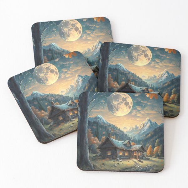 Item preview, A painting of a house in a field under a full moon featured on Artstation american scene painting autumn mountains brook intricate detailed designed and sold by MalakShams.