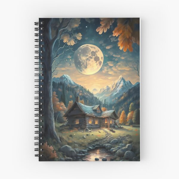 Item preview, A painting of a house in a field under a full moon featured on Artstation american scene painting autumn mountains brook intricate detailed designed and sold by MalakShams.