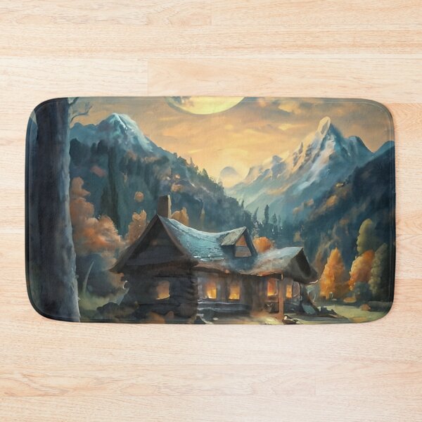 Item preview, A painting of a house in a field under a full moon featured on Artstation american scene painting autumn mountains brook intricate detailed designed and sold by MalakShams.
