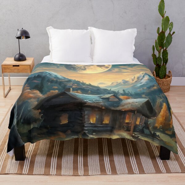 Item preview, A painting of a house in a field under a full moon featured on Artstation american scene painting autumn mountains brook intricate detailed designed and sold by MalakShams.