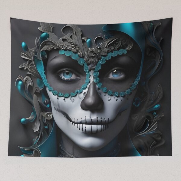 Item preview, Smooth black and glitter blue resembling a sheet of paper just shapes reminiscent of the silhouette of an catrina les Marquette designed and sold by MalakShams.
