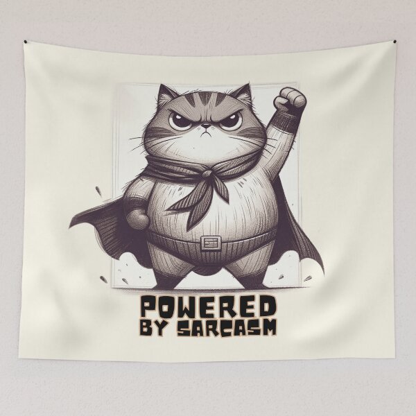 Item preview, Superhero Cat Powered by Sarcasm Illustration designed and sold by RuyaFab.