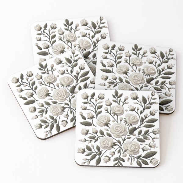 Item preview, Embroidered White Roses Collection designed and sold by ProjectNoah.