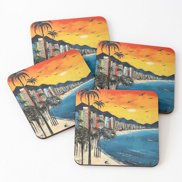 Item preview, Copacabana beach colorful travel vintage graphics designed and sold by wonderfulpark.