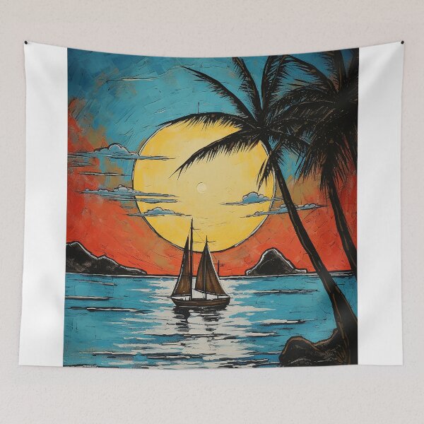 Item preview, Lanikai beach colorful travel vintage graphics designed and sold by wonderfulpark.