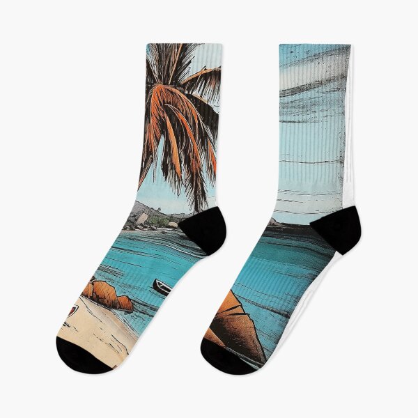 Item preview, Anse source beach colorful travel vintage graphics designed and sold by wonderfulpark.