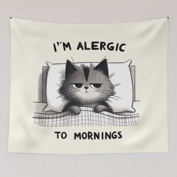 Item preview, Grouchy Cat Allergic to Mornings Illustration designed and sold by RuyaFab.