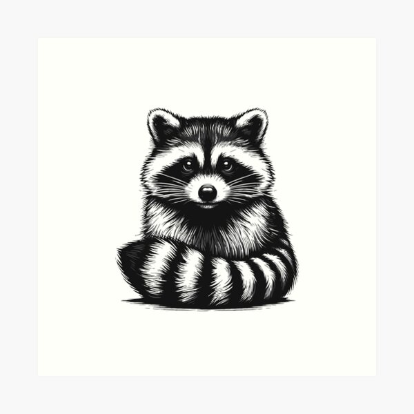 Item preview, Racoon siting down/ black and white racoon designed and sold by Kr1tos.