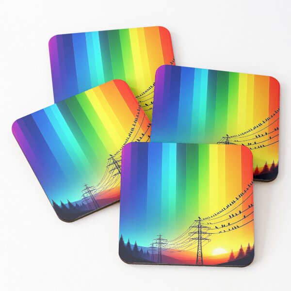 Item preview, A beautiful rainbow salient gradient with silhouettes of birds on powerlines  designed and sold by CanvasLady.