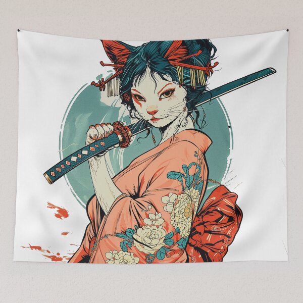 Item preview, Cat Geisha, Cat Ninja, Feline Geisha, Cat Samurai, Feline Samurai, Sexy Cat Geisha Samurai, Anthropomorphic Cat, Furry Cat designed and sold by PrintShangri-La.