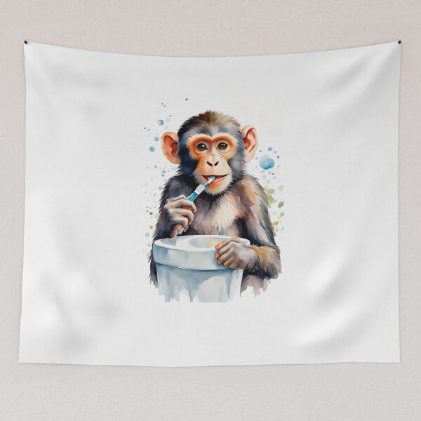 Item preview, Watercolor Baby Chimpanzee Brushing Teeth designed and sold by anyasevchenko.