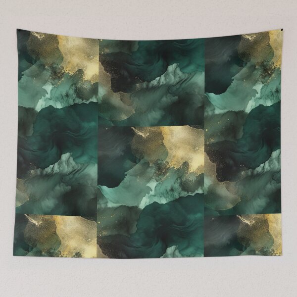 Item preview, Green and Golden Decorative Abstract Marble Evergreen designed and sold by Nicole Creates.
