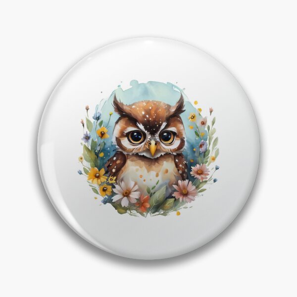 Item preview, Owl and flowers nocturnal wise flowers watercolour designed and sold by w1ckerman.