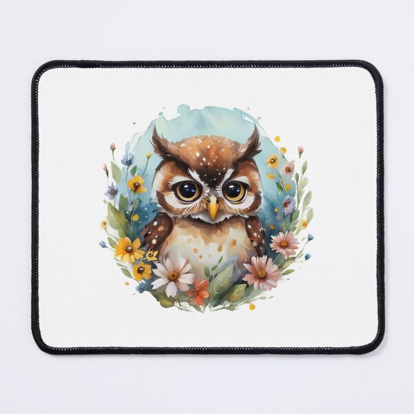 Item preview, Owl and flowers nocturnal wise flowers watercolour designed and sold by w1ckerman.