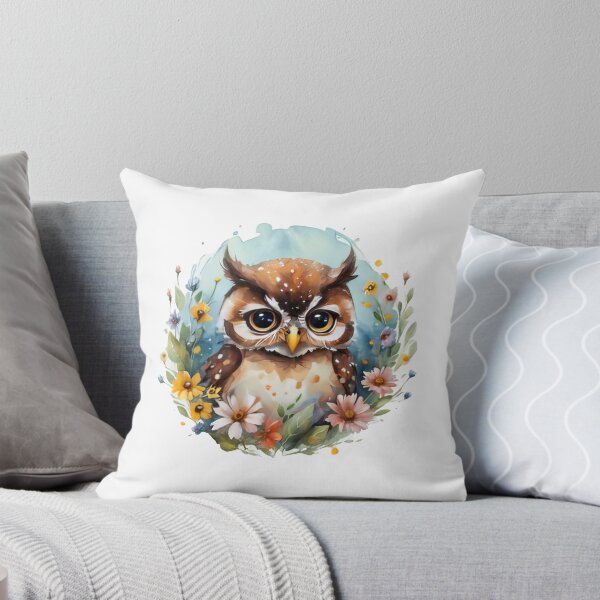 Item preview, Owl and flowers nocturnal wise flowers watercolour designed and sold by w1ckerman.