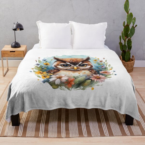 Item preview, Owl and flowers nocturnal wise flowers watercolour designed and sold by w1ckerman.