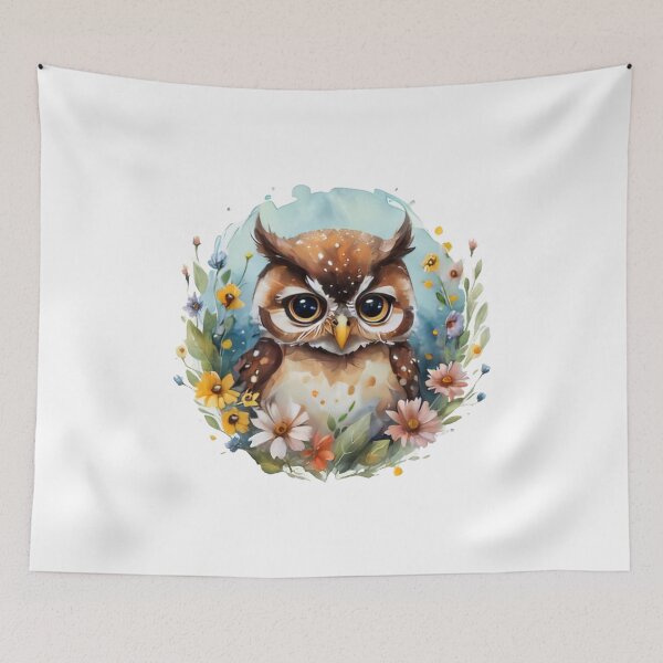 Item preview, Owl and flowers nocturnal wise flowers watercolour designed and sold by w1ckerman.