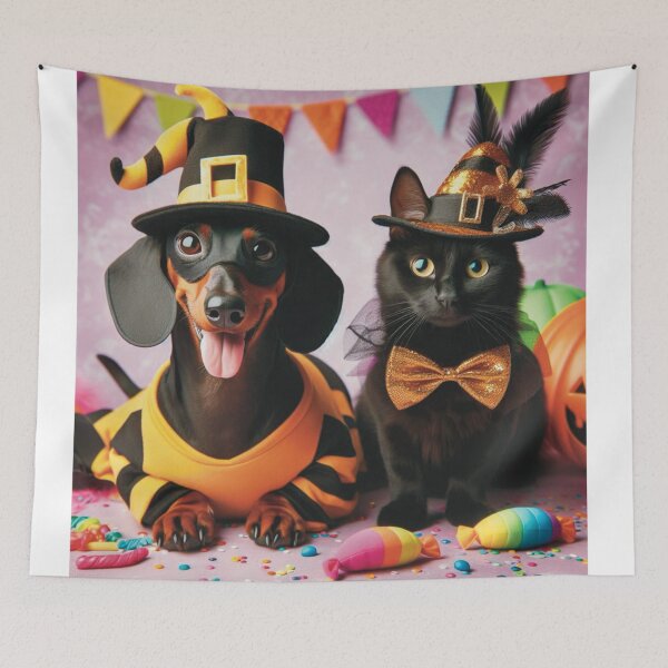 Item preview, Dachshund with his cat friend in costume designed and sold by Annia-A.