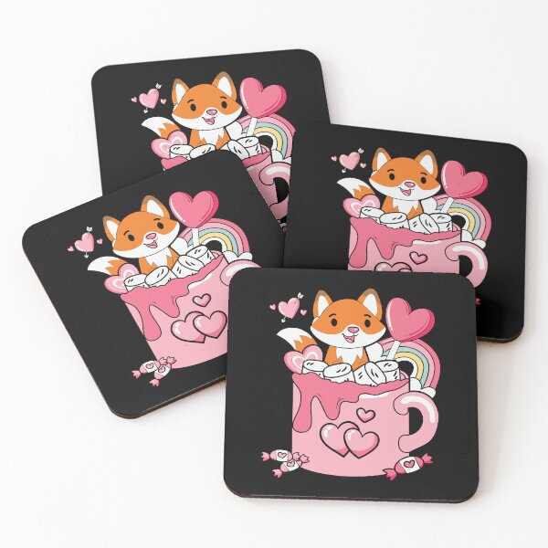 Item preview, Cute Cartoon Cat Fox Valentine's Day Coffee Lover Rainbow designed and sold by Nicole Creates.