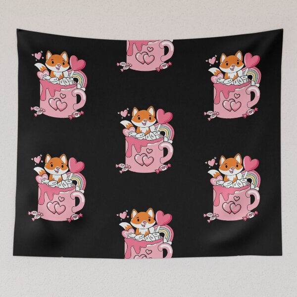 Item preview, Cute Cartoon Cat Fox Valentine's Day Coffee Lover Rainbow designed and sold by Nicole Creates.