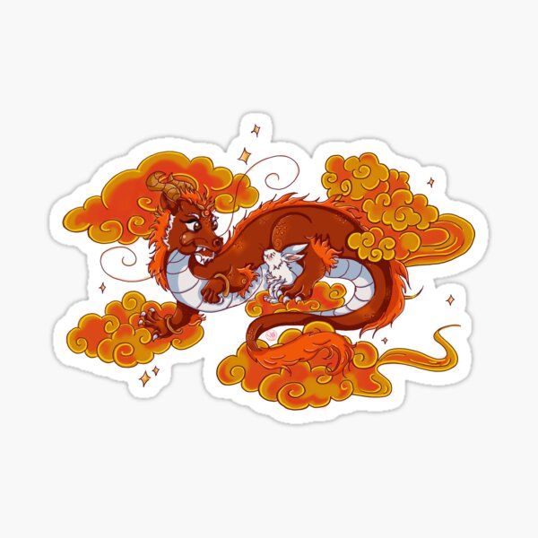 Dragon with white rabbit Sticker