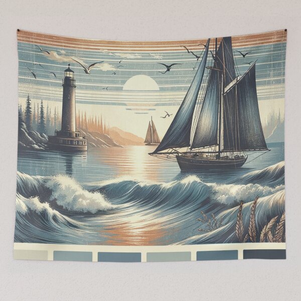 Item preview, Vintage Maritime Seascape Art designed and sold by glowarya.