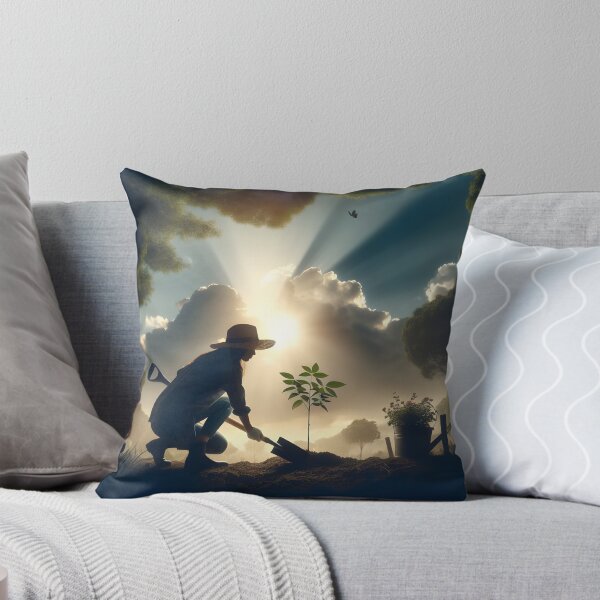 Item preview, Woman planting a tree with sun and clouds designed and sold by neonbubblez3.