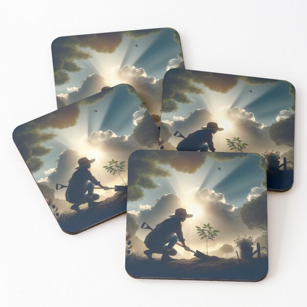 Item preview, Woman planting a tree with sun and clouds designed and sold by neonbubblez3.