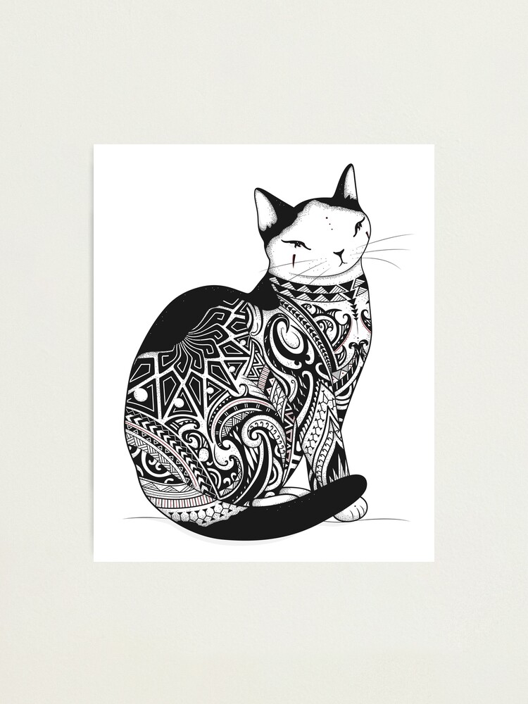 Cat In Tribal Tattoo Photographic Print By Runcatrun Redbubble
