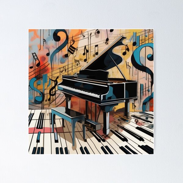 Abstract image of a piano and musical symbols Poster