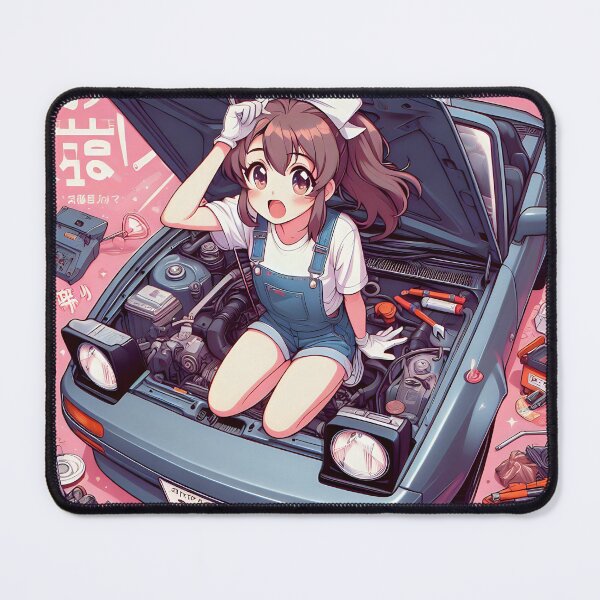 Item preview, Cute Anime Girl Mechanic Posing On Car designed and sold by TeesByPatrick.
