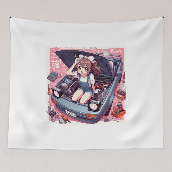 Item preview, Cute Anime Girl Mechanic Posing On Car designed and sold by TeesByPatrick.