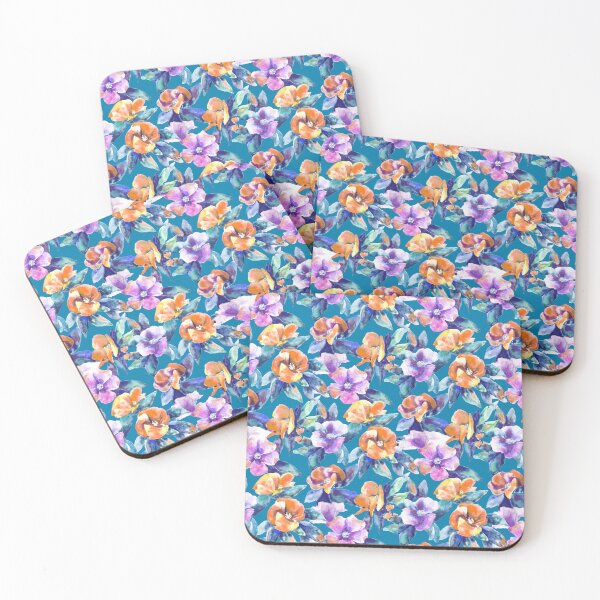 Item preview, big floral classic watercolor handmade blue designed and sold by Alessandro Remo Mazzoni Remotextiles.