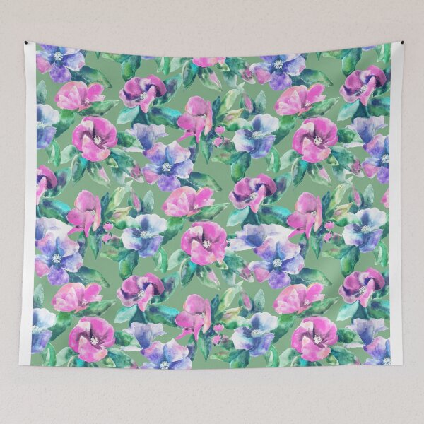 Item preview, Copy of big floral classic watercolor handmade green designed and sold by Alessandro Remo Mazzoni Remotextiles.