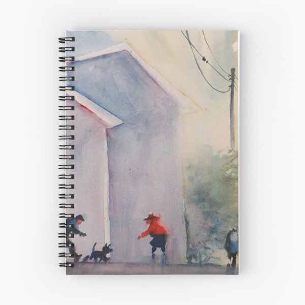 Item preview, Loose Street sunset with dog walkers watercolour painting print designed and sold by Jam3x.