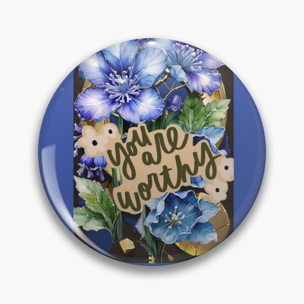 Item preview, you are worthy, against a background of blue and gold blooming flowers designed and sold by Creativesphotos.