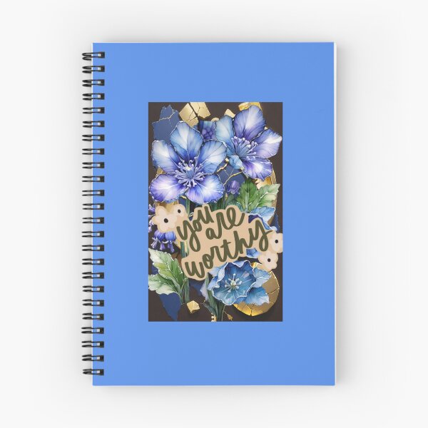 Item preview, you are worthy, against a background of blue and gold blooming flowers designed and sold by Creativesphotos.