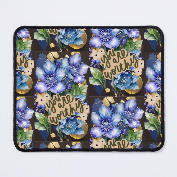 Item preview, you are worthy, against a background of blue and gold blooming flowers designed and sold by Creativesphotos.
