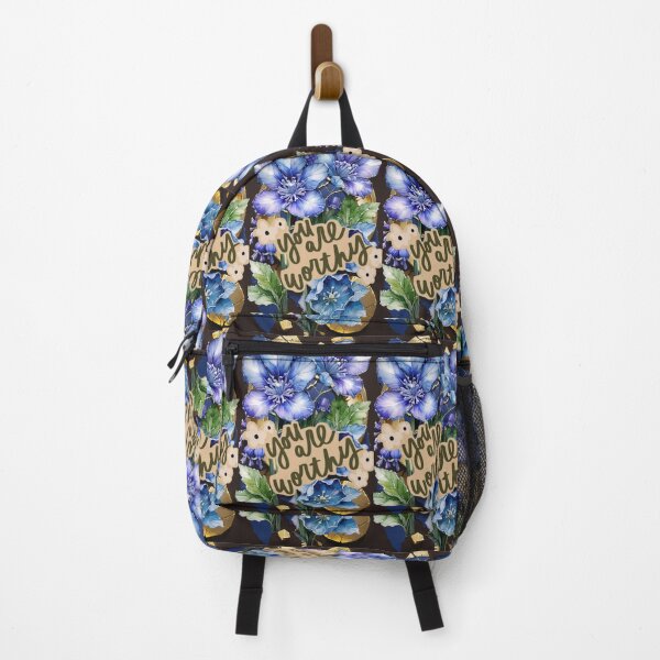 Item preview, you are worthy, against a background of blue and gold blooming flowers designed and sold by Creativesphotos.