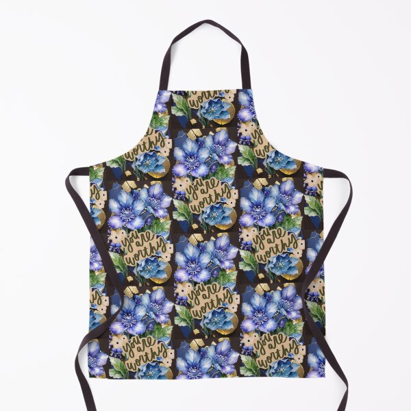 Item preview, you are worthy, against a background of blue and gold blooming flowers designed and sold by Creativesphotos.