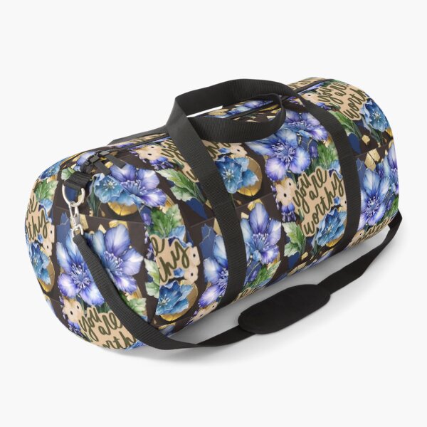 Item preview, you are worthy, against a background of blue and gold blooming flowers designed and sold by Creativesphotos.