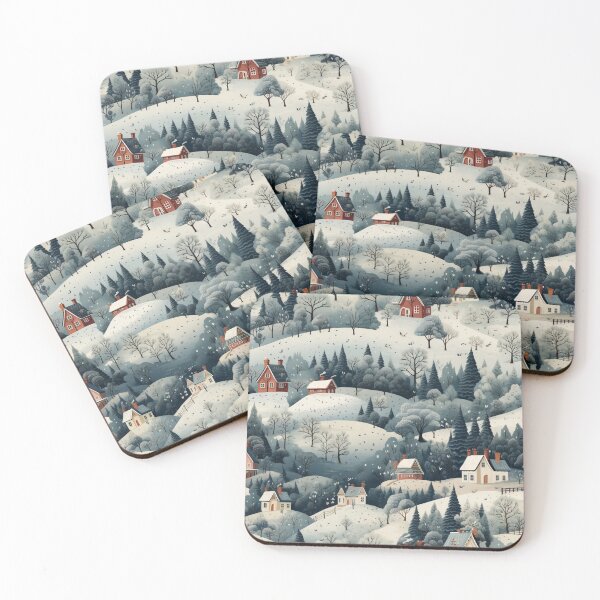 Item preview, Cottages on the hillside in snow seamless pattern tile designed and sold by MiraCleAI.